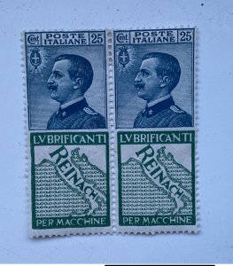 Pair 1924 Italy Kingdom, Advertiser - No. 7, 25 cent Reinach blue and green -