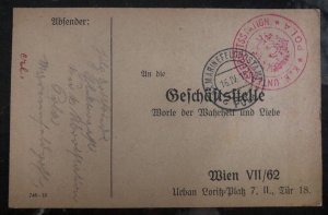 1916 Pola Austrian Empire Feldpost KuK Postcard Cover To Vienna Austria WW1