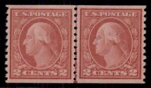 US #492 2¢ carmine, type III, Joint Line Pair, og, NH, XF