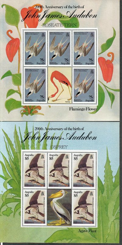 Anguilla Sc#613-6 M/NH, Birds Set/4 Sheets/5+Label, Cv. $66