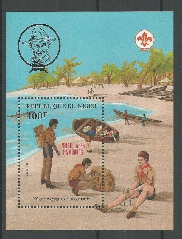 1985 Niger Boy Scouts 75th anniv canoes beach SS ovpt Hambourg MOPHILA