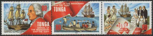 Tonga 1997 SG1389a 80s Christianity strip of 3 MNH