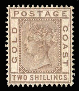 Gold Coast #20 Cat$60, 1884 2sh brown, hinged