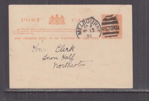 VICTORIA, POSTAL CARD, 1895 1d. Orange, MELBOURNE to Northcote.