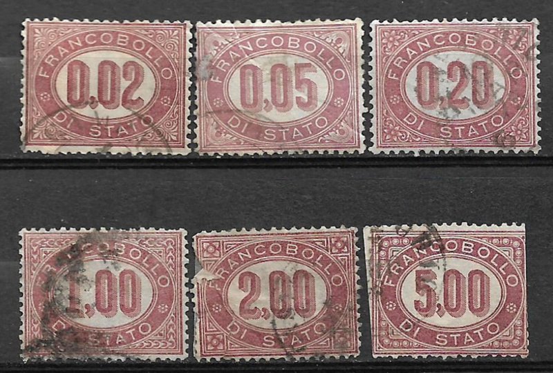 COLLECTION LOT OF #628 ITALY 6 OFFICIAL STAMPS 1875 CV+$316 (#O6-7 DAMAGED)