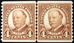 U.S. Mint Stamp Scott #687 4c Taft Coil Line Pair, Superb. Never Hinged. A Gem!