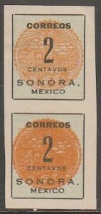 MEXICO 395Var, 2¢ SONORA PAIR, ONE W/DEEP RED ORANGE UNUSED NG (AS ISSUED). VF