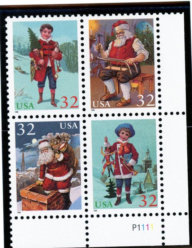 US  3004-07 Santa & Children 32c - Plate Block of 4 - MNH - 1995 - P1111   LR