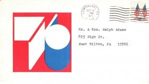 SPIRIT OF '76 CACHET IN RED, BLUE & WHITE ON POSTALLY MAILED CARD LEWISBURG 1975