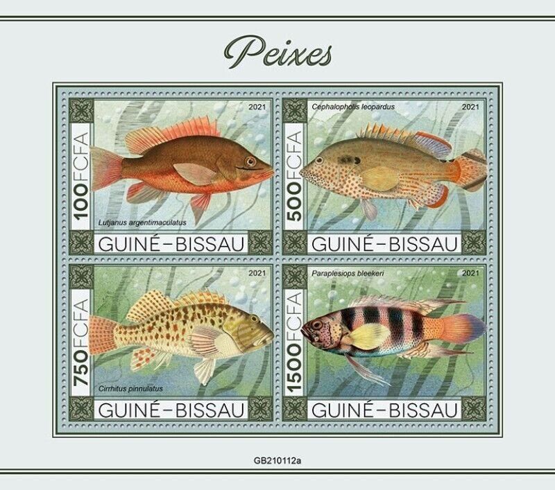 Guinea-Bissau - 2021 Fishes, Mangrove Red Snapper - 4 Stamp Sheet - GB210112a 