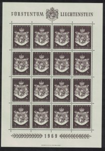 Liechtenstein Arms of Liechtenstein Full sheet 1969 MNH SG#498