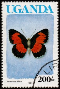 Uganda 835a - Used - 200sh Lady's Maid Butterfly (1991) (cv $1.90)