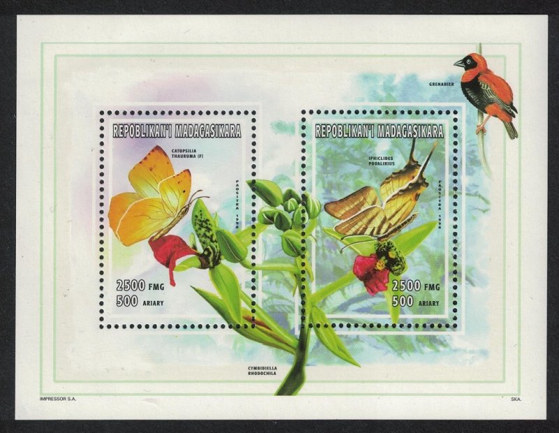 Madagascar Butterflies Birds Sheetlet of 2v 1998 MNH MI#1989-1990