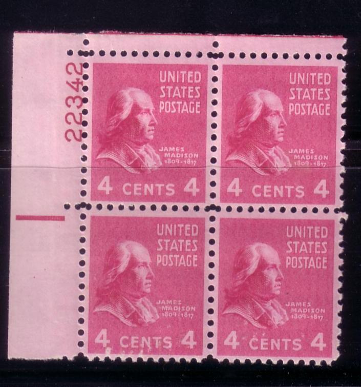 U.S. Prexie Plt Blk. # 808 F/VF MNH Plt # 22342 UL