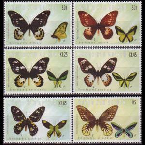 PAPUA 2002 - Scott# 1038-43 Butterflies Set of 6 NH