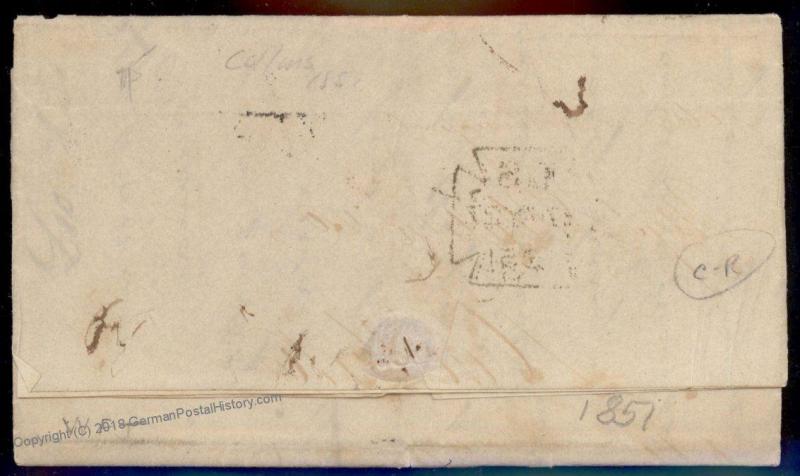 England Britain 1851 New York USA Transatlantic SS Pacific Stampless Cover 77675