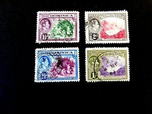 Dominica 1938 Set King George VI Definitives, Used/Fine, #99,100,101 & 106