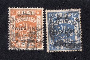 Palestine 1922 5m orange & 13m ultramarine, Scott 52, 57 used, value = 50c