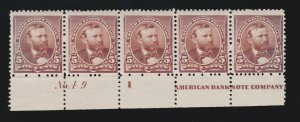 US 223 5c Grant Mint Plate #49 Strip of 5 F-VF OG NH SCV $1150