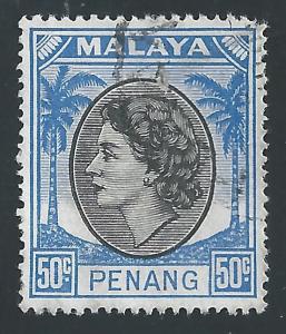 Malaya - Penang #41 50c Queen Elizabeth II