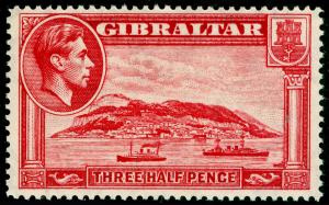 GIBRALTAR SG123, 1½d carmine PERF 14, LH MINT. Cat £35. 