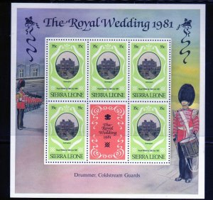 SIERRA LEONE #510 1981 35c ROYAL WEDDING MINT VF NH O.G SHHET 5 + LABEL