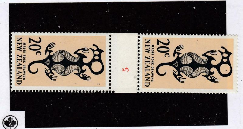 NEW ZEALAND # 396 VF-MNH CONTROL #5 PASTE UP GUTTER PAIR REVERSED CAT VALUE $35+