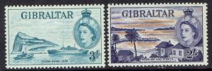 GIBRALTAR 1953 QEII PICTORIAL 3D AND 2/- MNH **