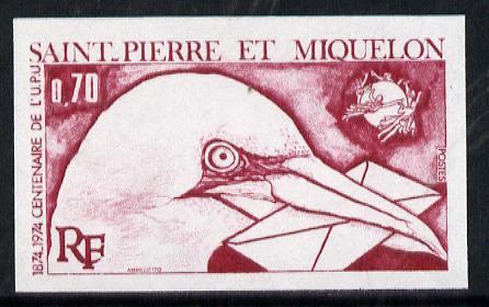 St Pierre & Miquelon 1974 UPU 70c (Gannet with Letter...