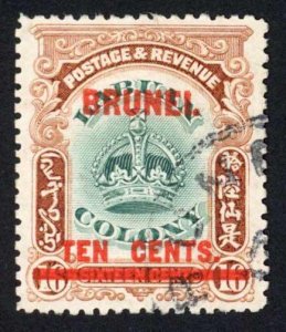 Brunei SG18 10c on 16c Green and Brown CDS used Cat 23 pounds 