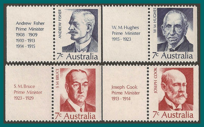 Australia 1972 Famous Australians, tabbed set MNH #514-517,SG505-SG508