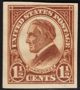 US #631 1 1/2c Yellow Brown Harding Imperf MINT NH   SCV $3.00