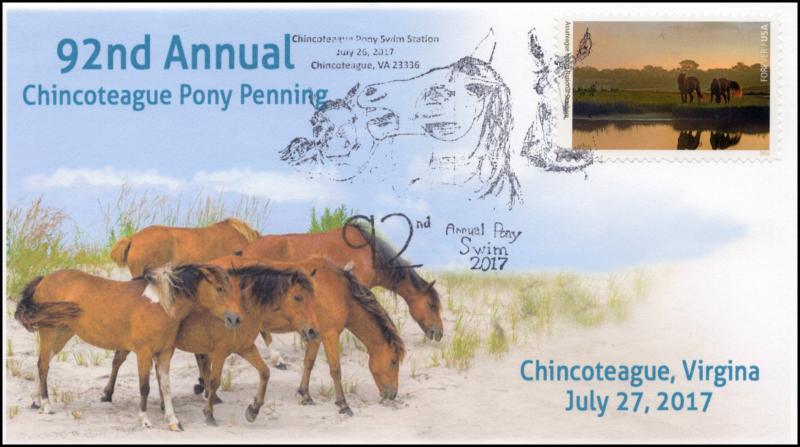 17-275, 2017, Chincoteague Wild Pony Penning,  Event Cover, Pictorial Cancel,