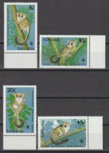 TANZANIA 1989 WWF SG 642/4 + 646 MNH