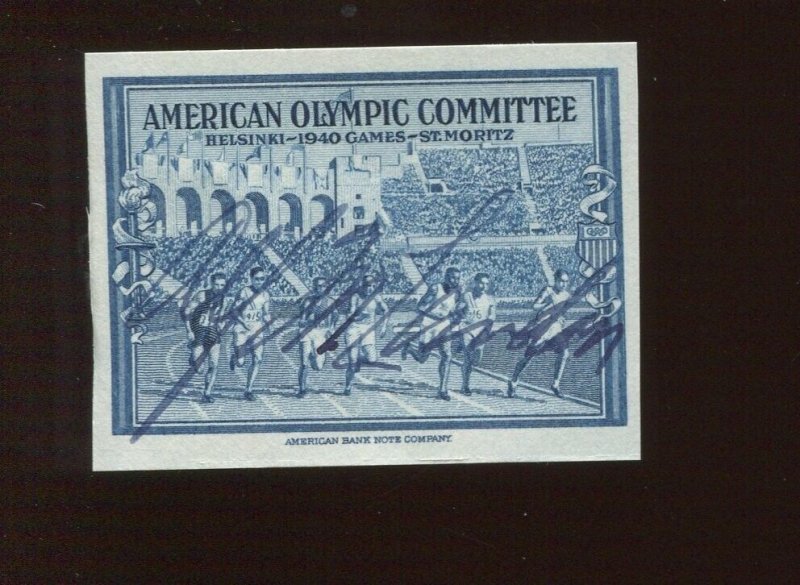 ALF LANDON KANSAS GOVERNOR & PRESIDENTIAL CANDIDATE SIGNED 1940 OLYMPIC STAMP