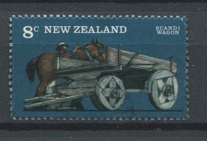 New Zealand Sc#600 Used, 8c dk bl & multi, Vintage Farm Transport (1976)