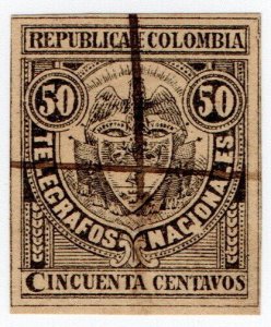 (I.B) Colombia Telegraphs : 50c Black on Buff (1888)