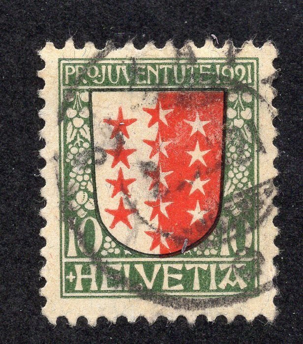 Switzerland 1921 10c green, red & black Semi-Postal, Scott B18 used