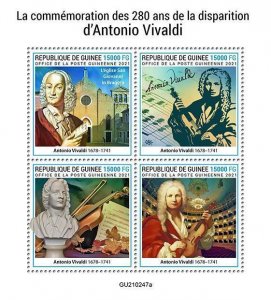 Guinea 2021 MNH Music Stamps Antonio Vivaldo 280th Memorial Composers 4v M/S