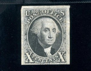 USAstamps Unused VF US 1847 Imperforate Washington Scott 2 NG Rare SCV $16,000+