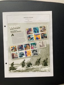 US 1999 celebrate the century 1940 stamps new with album page
