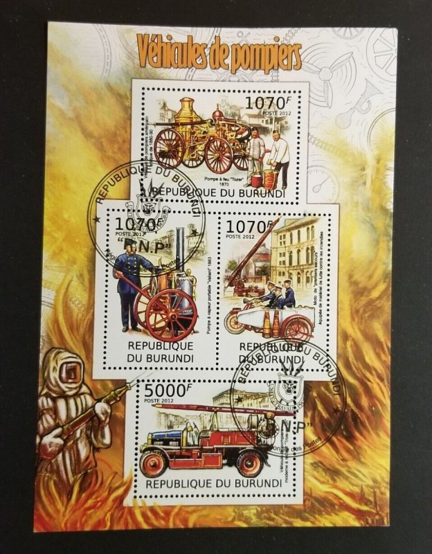 BURUNDI 1970 Fire Engines Trucks Used Stamp Souvenir Sheet z8198