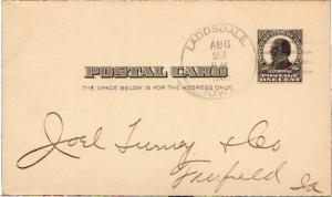 United States Iowa Laddsdale 1909 4a-bar  1882-1918  Postal Card.
