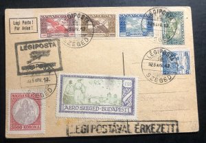 1925 Szeged Hungary First Flight Airmail Postcard Cover FFC To Budapest