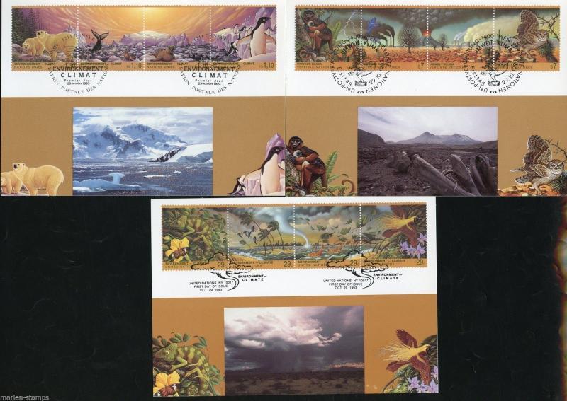 UNITED NATIONS 1993 ENVIRONMENT CLIMATE  SET OF THREE MAXIMUM CARDS 