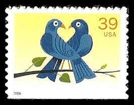 U.S.#4029a True Blue Love Birds 39c Booklet Single, MNH.