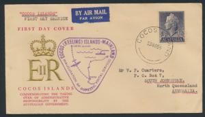 1955 First Day Cover - Cocos - Perth  AAMC 1354 SPECIAL - please read details...