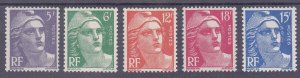 France 650-54 MNH OG 1951 Marianne Perf 14x13½ Set Very Fine