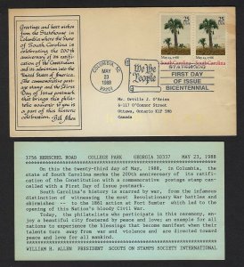 1988 US # 2343 South Carolina FDC Boy Scouts SOSSI Bill Allen cachet