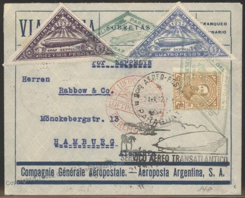 Paraguay 1932 Graf Zeppelin 2nd SAF South America Flight Mi238F Germany C 106990